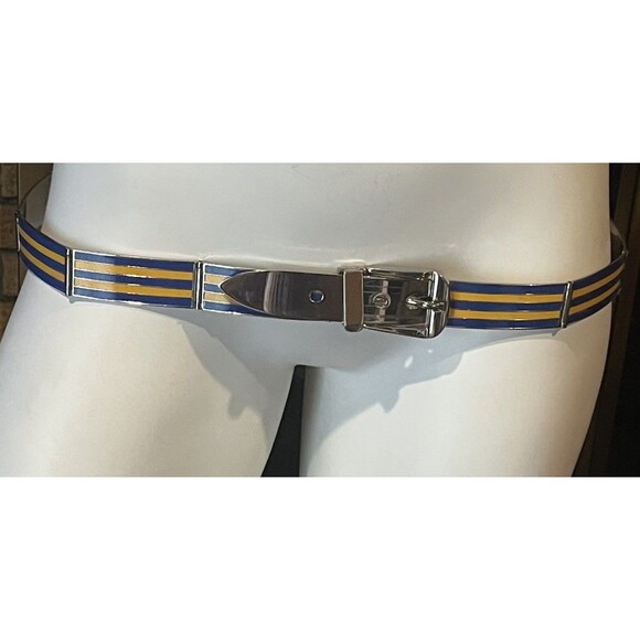 GUCCI Metal/Enamel Buckle Hip Belt Vintage 70s Blue Yellow Stripe main image 8